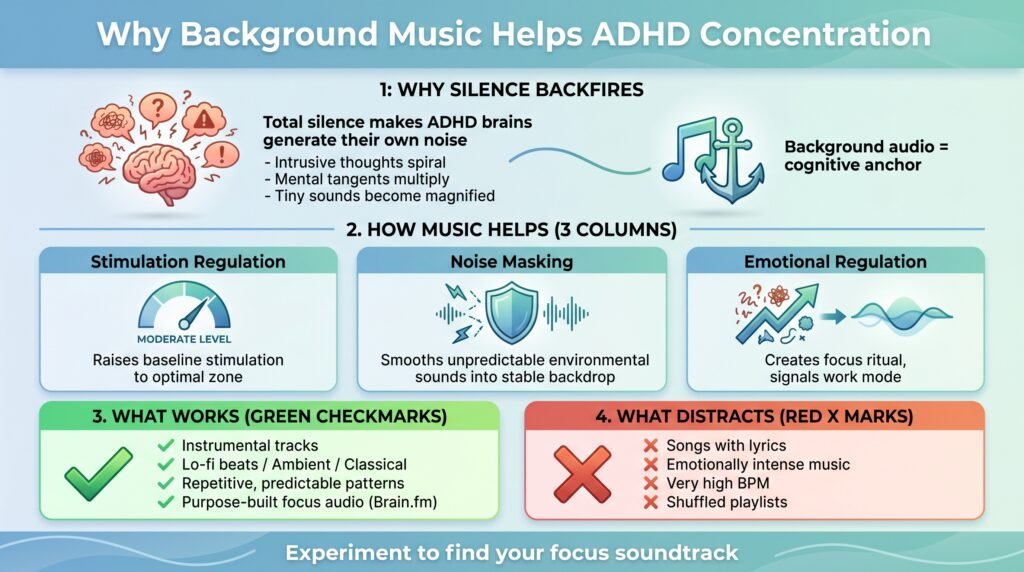 Do ADHD people focus better with music?  Why background Music Helps ADHD concentration