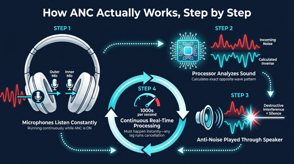 how do noise canceling headphones actually work? And how ANC works, Step by Step.