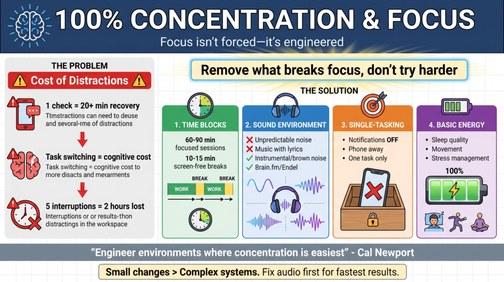 How do you get 100% concentration and focus? The problem of distractions and remove what breaks your focus