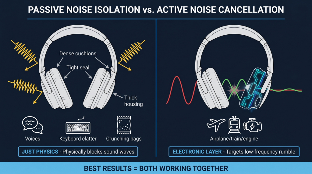 Passive Noise Isolation vs. Active Noise Cancellation