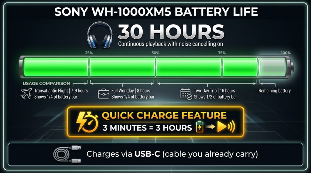 Sony WH-1000XM5 wireless noise cancelling headphones review with battery life