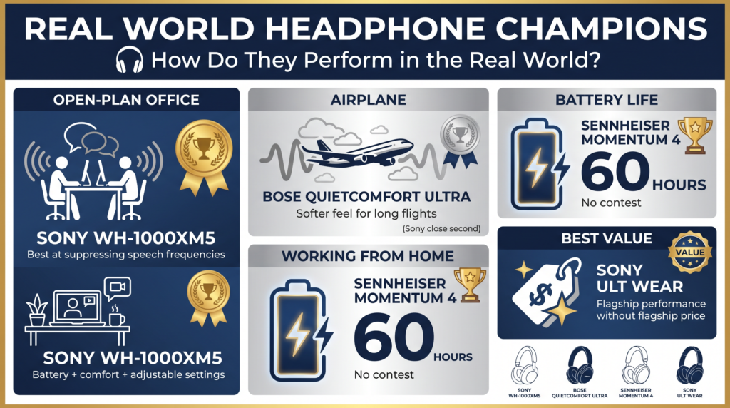 sony wh-1000xm5 wireless noise cancelling and alternatives, how do they perform in the real world?