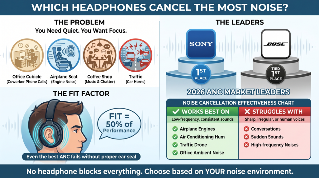 Which headphone cancels the most noise? The leaders, the problem and the fit factor