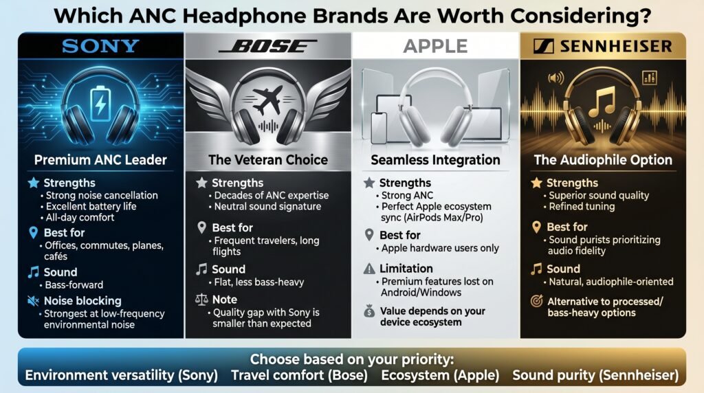 Which headphone cancels the most noise? Sony, Bose, Apple. Sennheiser