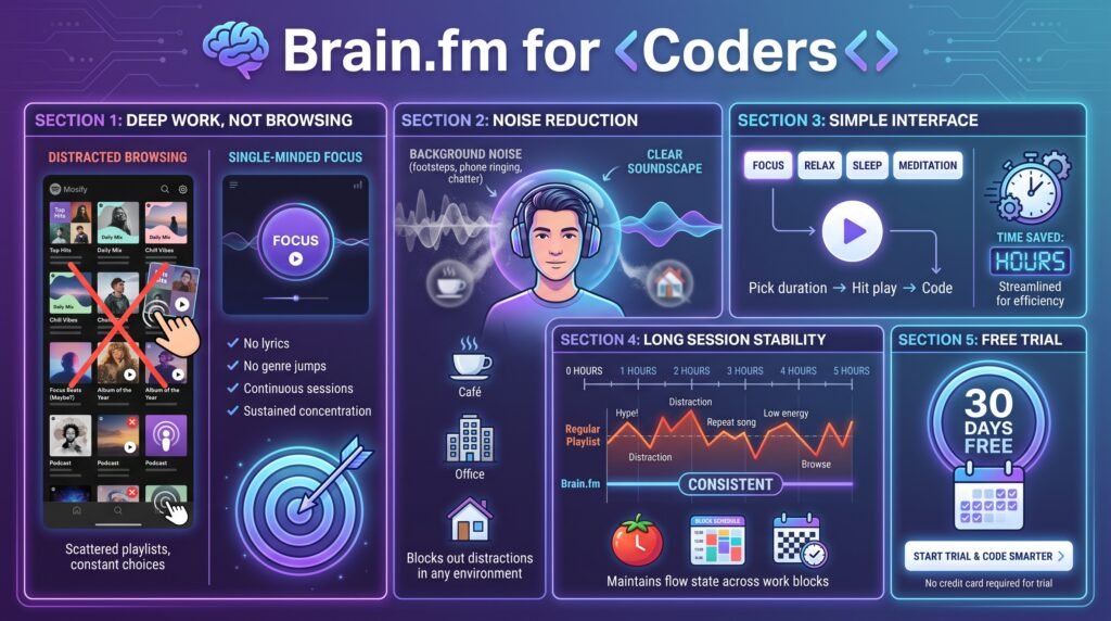 Brain.fm with focus music for coders and coding