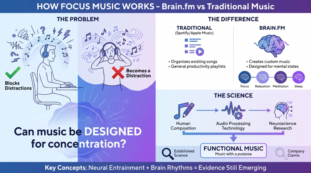 How Focus Music Works - Brain.fm vs traditional music