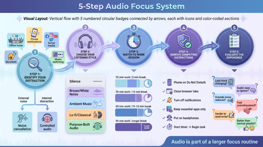 5 step audio focus system for focus music